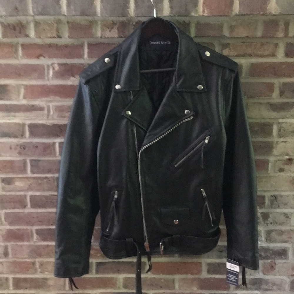 NWT perfect leather Brando style motorcycle jacket in black by Smart Range xxl